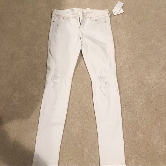 H&M Denim - White ripped denim skinny jeans
